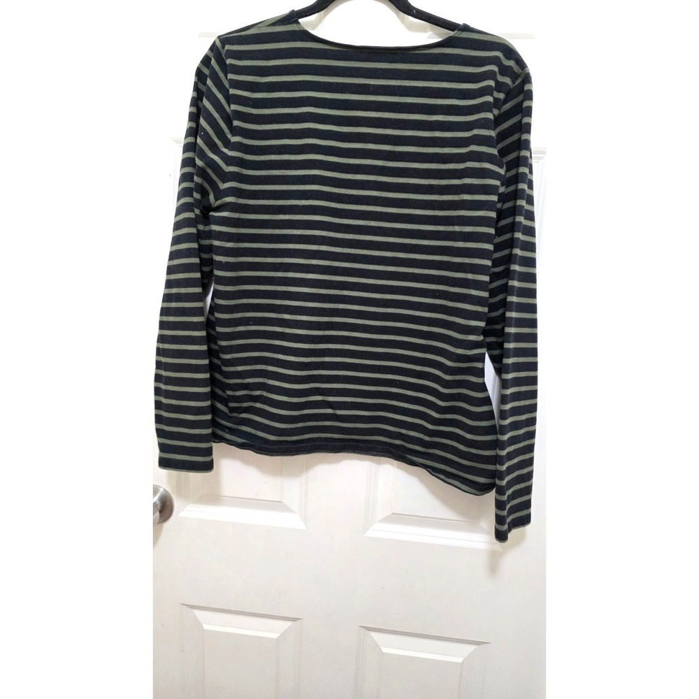 Lauren Ralph Lauren Women Black & Green Striped Long Sleeve Shirt W/ Pocket XL - Picture 3 of 7